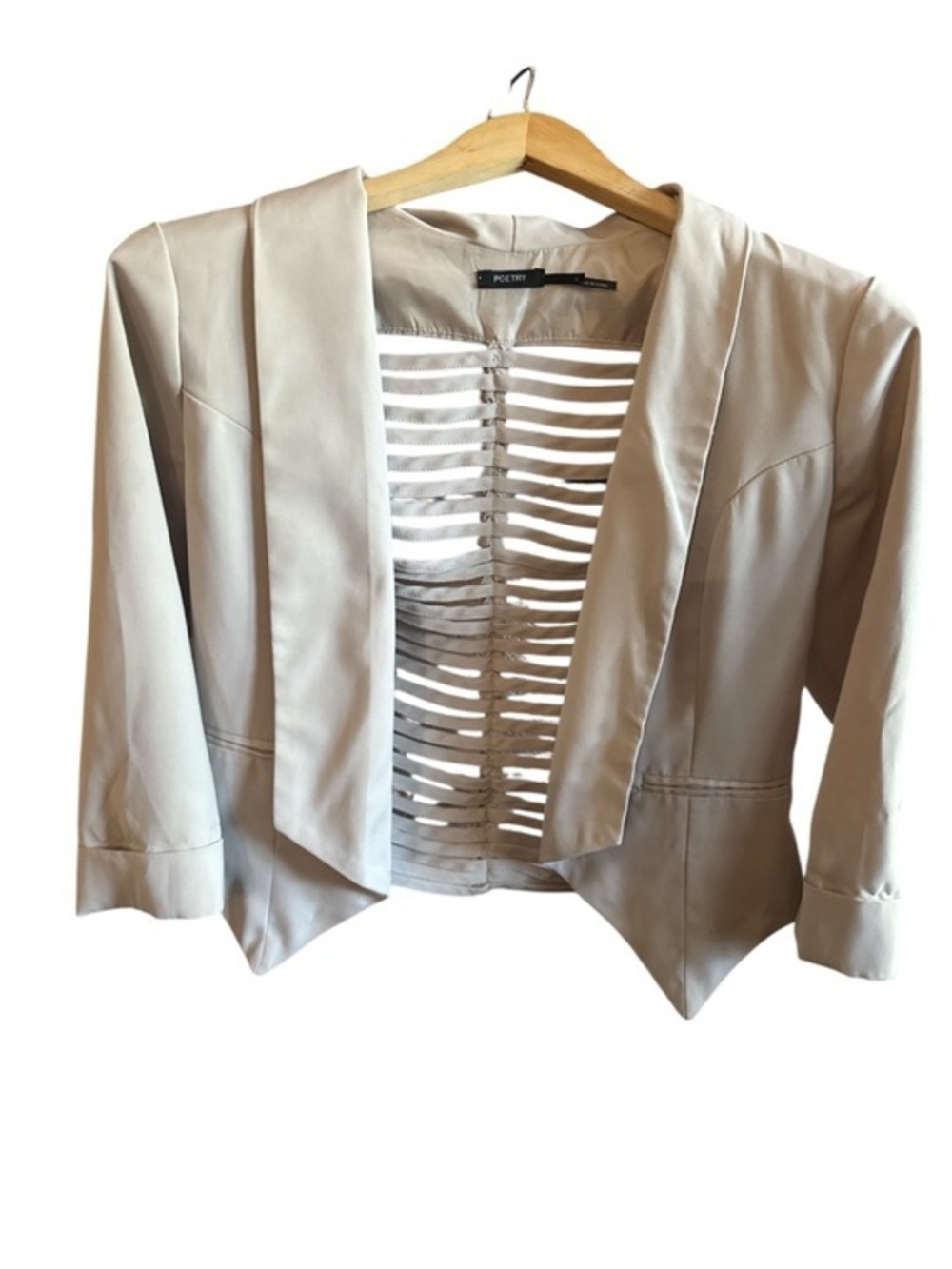 Poetry Open-Front Cropped Blazer in cream with Ladder Back Detail Size Small